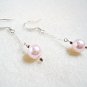 Pink Dangle Earrings, Glass Pearl Beaded Jewelry, Sterling Silver Chain Earrings