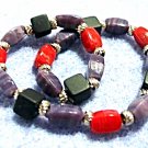 Handmade Bead Bracelet, Colorful  Stretch Bracelet, Red Blue Black Bead Jewelry