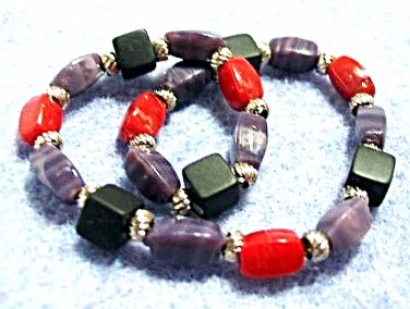 Handmade Bead Bracelet, Colorful  Stretch Bracelet, Red Blue Black Bead Jewelry