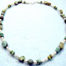 Natural Turquoise Necklace, Silver Beaded Necklace, Gemstone Bead Jewelry