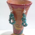 Turquoise Earrings, Natural Turquoise Chip Bead Jewelry, White Pearl Beads