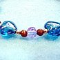 Bright Blue Glass Hearts Bracelet, Handmade Bracelet, Pink Crackle Glass Beads