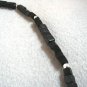 Black Stone Bead Necklace, Silver Tubes Necklace, Men's or Women's Jewelry