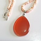 Orange Natural Shell Bead Necklace and Glass Pendant, Red Lip HeIshi Jewelry