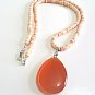Orange Natural Shell Bead Necklace and Glass Pendant, Red Lip HeIshi Jewelry