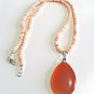 Orange Natural Shell Bead Necklace and Glass Pendant, Red Lip HeIshi Jewelry