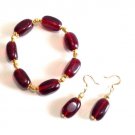 Black Cherry Brown Bracelet and Earrings Set, Chunky Bead Bracelet, Dangle Earri