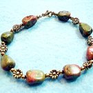 Natural Stone Nugget Bracelet, Unakite Bead Bracelet, Beaded Earthtone Jewelry