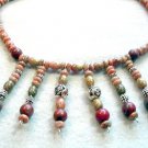 Jasper Necklace, Stone Bead Statement Necklace, Autumn Jasper Earrings, Handmade