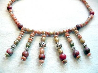 Jasper Necklace, Stone Bead Statement Necklace, Autumn Jasper Earrings, Handmade