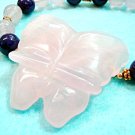 Pink Butterfly Necklace, Rose Quartz Pendant, Purple Stone, Fluorite Gemstone