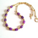 Purple Glass Bead Necklace, Gold Jewelry, Retro Inspired Purple Necklace