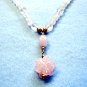 Handmade Rose Quartz Stone Necklace, Pink Carved Flower Pendant, Handmade