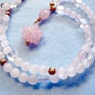 Handmade Rose Quartz Stone Necklace, Pink Carved Flower Pendant, Handmade