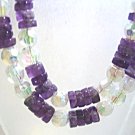 Handmade Purple Amethyst Stone Necklace, White Faceted Crystal Beaded Jewelry