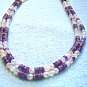 Handmade Purple Amethyst Stone Necklace, White Faceted Crystal Beaded Jewelry