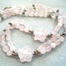 Pink Necklace, Rose Quartz Stone, Beaded Jewelry, Strand Bead Necklace