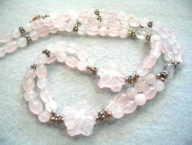 Pink Necklace, Rose Quartz Stone, Beaded Jewelry, Strand Bead Necklace