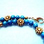 Lady Bug Bracelet, Turquoise Blue Howlite Stone, Large Size Beaded Golden Daisy Bracelet