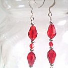 Red Dangle Earrings, Faceted Glass Teardrop Earrings withRed Crystal Beads