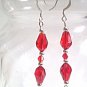 Red Dangle Earrings, Faceted Glass Teardrop Earrings withRed Crystal Beads