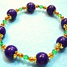 Purple Bracelet, Purple Stone Bead Jewelry, Emerald Green Crystals, Handmade