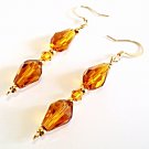 Amber Faceted Glass Teardrop Earrings, Crystal Beaded Jewelry, Handmade Earrings