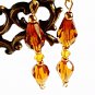 Amber Faceted Glass Teardrop Earrings, Crystal Beaded Jewelry, Handmade Earrings