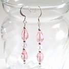 Pink Earrings, Faceted Glass Teardrops and Crystal Beaded Earrings, Handmade
