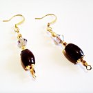 Brown and Gold Dangle Earrings, Smoke Color Crystal Earrings, Handmade