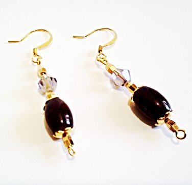 Brown and Gold Dangle Earrings, Smoke Color Crystal Earrings, Handmade