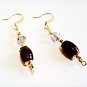 Brown and Gold Dangle Earrings, Smoke Color Crystal Earrings, Handmade