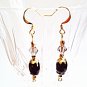 Brown and Gold Dangle Earrings, Smoke Color Crystal Earrings, Handmade