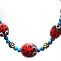 Lady Bug Bracelet, Turquoise Blue Beaded Bracelet, Cute Insect Jewelry, Handmade