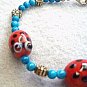 Lady Bug Bracelet, Turquoise Blue Beaded Bracelet, Cute Insect Jewelry, Handmade