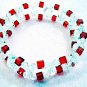 Red and Clear Crystals Bracelet, Party Jewelry, Handmade Bead Bracelet Bangle