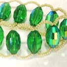 Pastel Yellow and Sparkling Green Bracelet, Yellow Seed Beads, Faceted Crystals