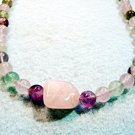 Purple and Pink Gemstone Necklace, Fluorite Stone Jewelry, Rainbow Fluorite Bead