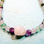 Purple and Pink Gemstone Necklace, Fluorite Stone Jewelry, Rainbow Fluorite Bead