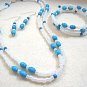 Blue and White Jewelry Set, Turquoise Blue Howlite and White Seed Bead Necklace