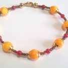 Orange Mother of Pearl Shell Bead Bracelet,  Red Stone Bracelet, Orange Bracelet