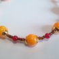 Orange Mother of Pearl Shell Bead Bracelet, Red Stone Bracelet, Orange Bracelet