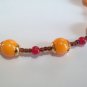 Orange Mother of Pearl Shell Bead Bracelet, Red Stone Bracelet, Orange Bracelet