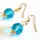 Aqua Blue Earrings, Faceted Glass Bead Earrings, Blue and Gold Beaded Jewelry