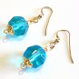 Aqua Blue Earrings, Faceted Glass Bead Earrings, Blue and Gold Beaded Jewelry