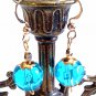 Aqua Blue Earrings, Faceted Glass Bead Earrings, Blue and Gold Beaded Jewelry