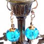 Aqua Blue Earrings, Faceted Glass Bead Earrings, Blue and Gold Beaded Jewelry