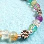 Multi Color Bracelet, Crackle Glass and Silver Flower Stretch Bead Bracelet