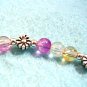 Multi Color Bracelet, Crackle Glass and Silver Flower Stretch Bead Bracelet