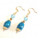 Blue Earrings, Blue Beaded Dangle Earrings, Gold Jewelry, Handmade Bead Jewelry